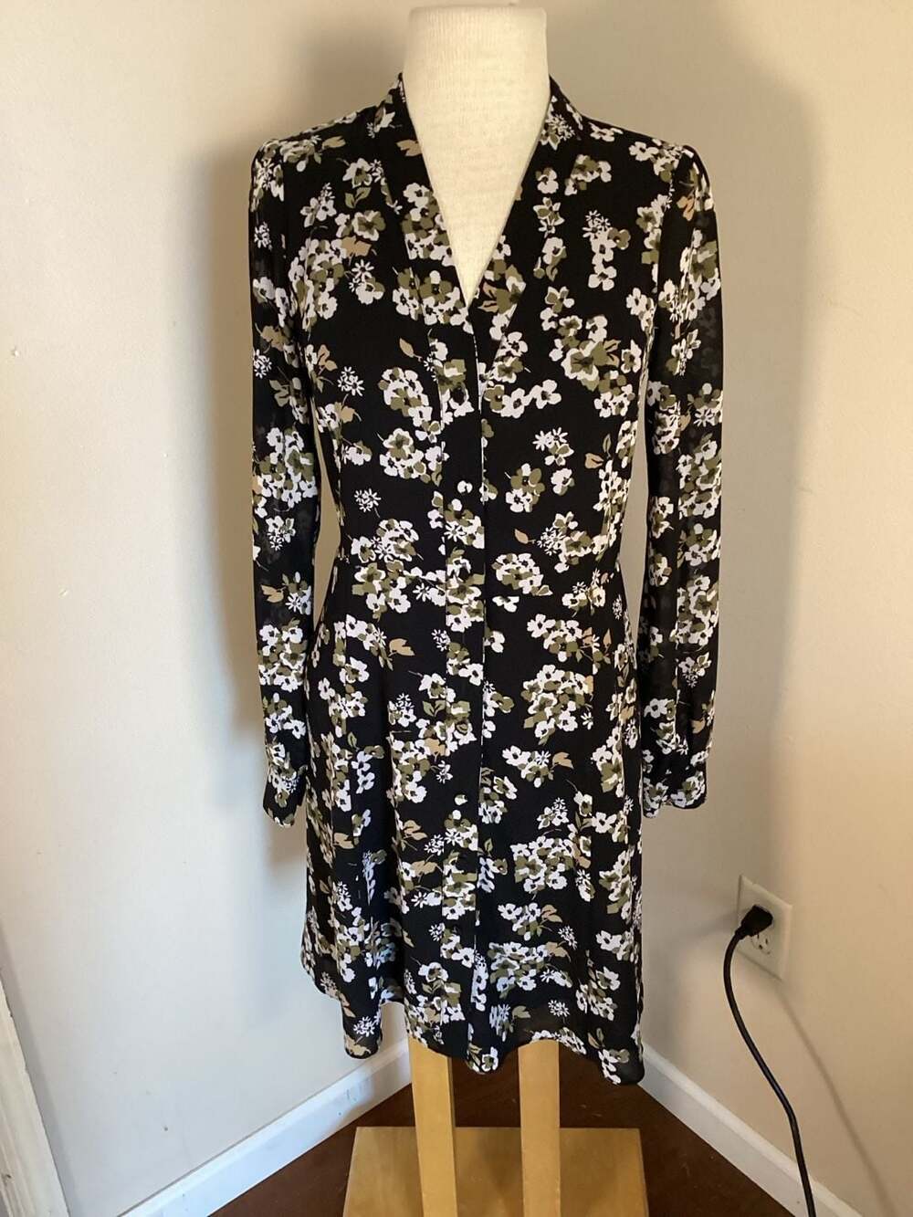 MICHAEL Michael Kors Black and Ivy Floral Long Sleeve Shirt Dress